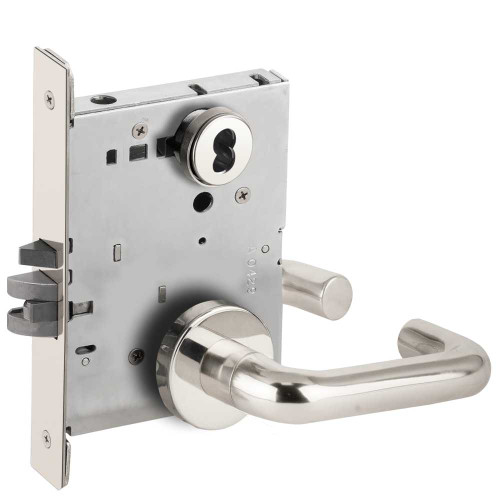 Schlage L9071J 03A 625 Grade 1 Classroom Security Mortise Lock Schlage FSIC Less Core 03 Lever A Rose Bright Chrome Finish Field Reversible L9071J 03A 625