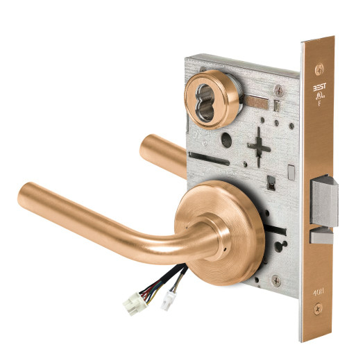 BEST 45HW7WEL12H61212V Fail Safe 12V Double Cylinder Electrified Mortise Lock 12 Lever H Rose Satin Bronze