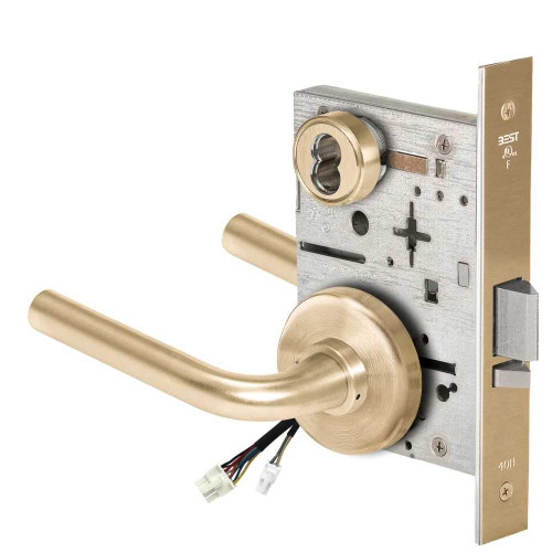 BEST 45HW7WEL12H606 Fail Safe 24V Double Cylinder Electrified Mortise Lock 12 Lever H Rose Satin Brass 45HW7WEL12H606
