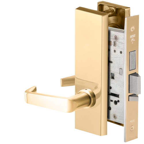 BEST 45HW0LEU15M605 Fail Secure 24V With Deadbolt No Key Override Electrified Mortise Lock 15 Lever M Escutcheon Bright Brass 45HW0LEU15M605