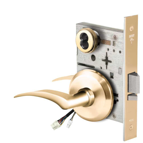 BEST 45HW7DEU17RS605RQE Fail Secure 24V Electrified Mortise Lock 17 Lever S Rose Right Hand Request to Exit Bright Brass 45HW7DEU17RS605RQE