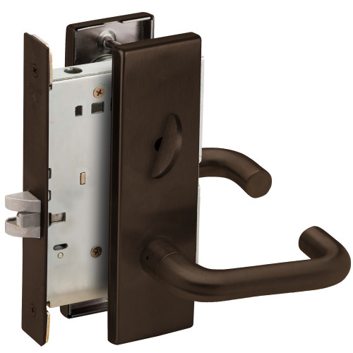 Schlage L9040 03N 613 Grade 1 Mortise Bed Bathroom Privacy Lock Non-Keyed 03 Lever N Escutcheon Dark Oxidized Satin Bronze Oil Rubbed Finish Field Reversible