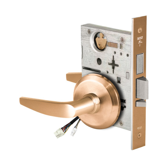 BEST 45HW0LEU16S612RQE12V Fail Secure 12V With Deadbolt No Key Override Electrified Mortise Lock 16 Lever S Rose Request to Exit Satin Bronze