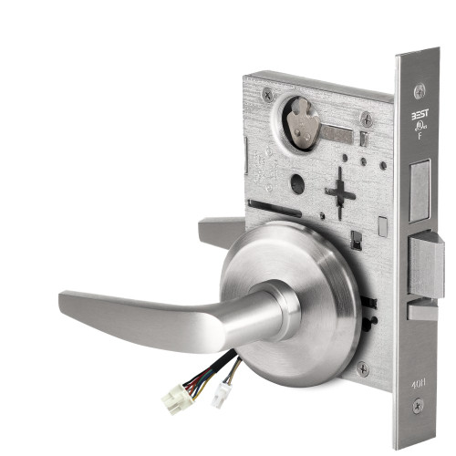 BEST 45HW0LEU16S626AMRQE12V Fail Secure 12V With Deadbolt No Key Override Electrified Mortise Lock 16 Lever S Rose Request to Exit Satin Chrome Antimicrobial