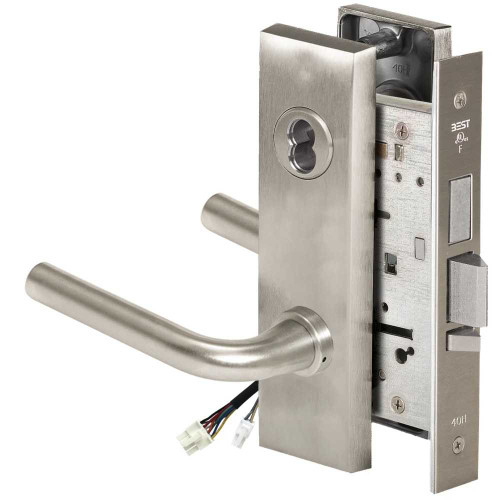 BEST 45HW7TWEL12M619RQE12V Fail Safe 12V Double Cylinder With Deadbolt Electrified Mortise Lock 12 Lever M Escutcheon Request to Exit Satin Nickel 45HW7TWEL12M619RQE12V