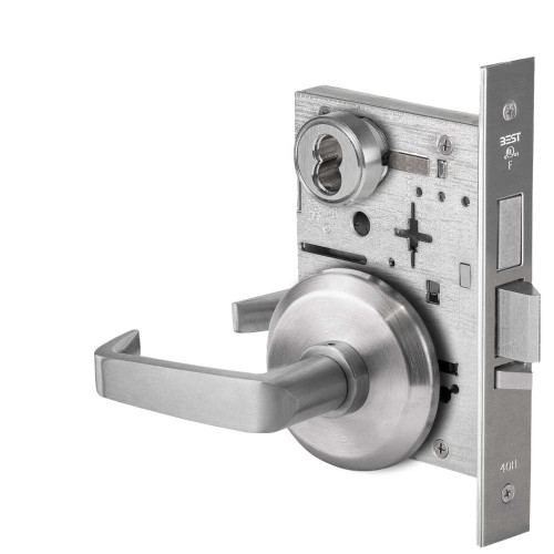 BEST 45HW7TWEU15S626AMRQE Fail Secure 24V Double Cylinder with Deadbolt Electrified Mortise Lock 15 Lever S Rose Request to Exit Satin Chrome Antimicrobial 45HW7TWEU15S626AMRQE