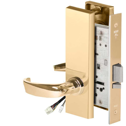 BEST 45HW0NXEU14M605RQE Fail Secure 24V No Key Override Electrified Mortise Lock 14 Lever M Escutcheon Request to Exit Bright Brass 45HW0NXEU14M605RQE