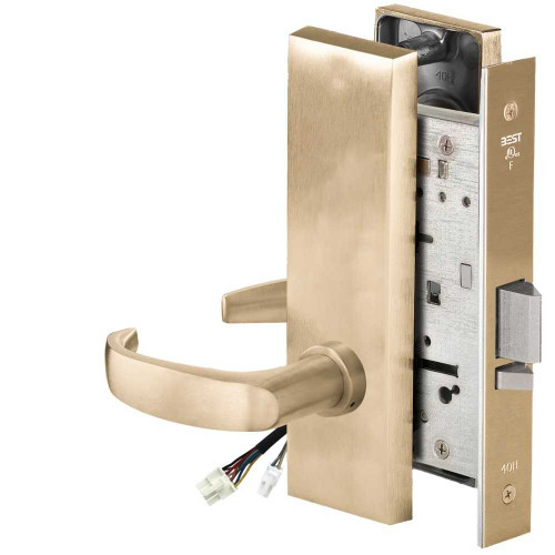 BEST 45HW0NXEU14M60612V Fail Secure 12V No Key Override Electrified Mortise Lock 14 Lever M Escutcheon Satin Brass 45HW0NXEU14M60612V