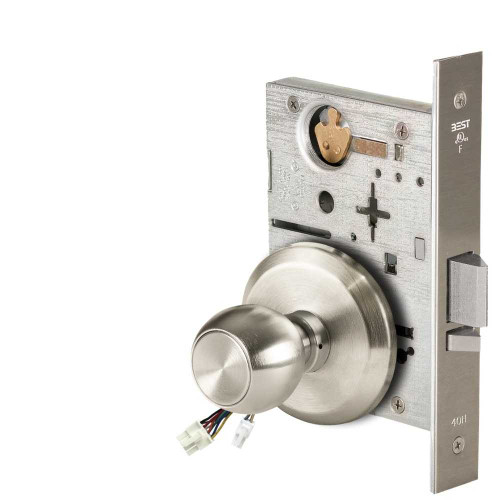 BEST 45HW0NXEU4S61912V Fail Secure 12V No Key Override Electrified Mortise Lock 4 Knob S Rose Satin Nickel 45HW0NXEU4S61912V