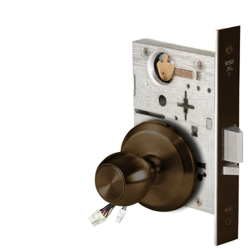 BEST 45HW0NXEU4S613RQE12V Fail Secure 12V No Key Override Electrified Mortise Lock 4 Knob S Rose Request to Exit Oil Rubbed Bronze