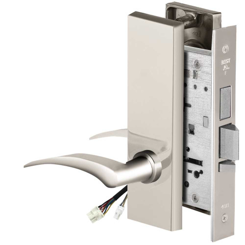 BEST 45HW0LEU17LM625RQE12V Fail Secure 12V With Deadbolt No Key Override Electrified Mortise Lock 17 Lever M Escutcheon Left Hand Request to Exit Bright Chrome 45HW0LEU17LM625RQE12V