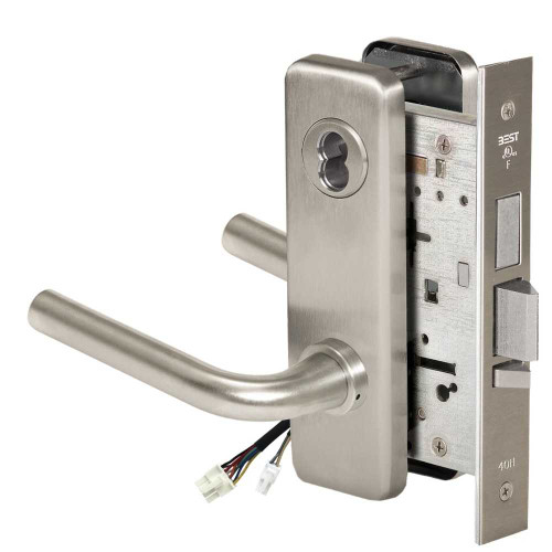 BEST 45HW7TWEL12J61912V Fail Safe 12V Double Cylinder With Deadbolt Electrified Mortise Lock 12 Lever J Escutcheon Satin Nickel 45HW7TWEL12J61912V