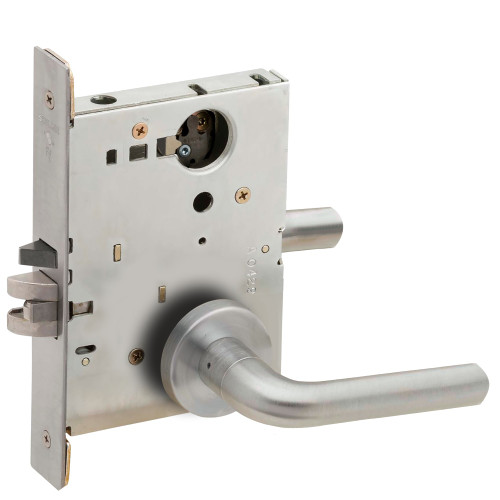 Schlage L9050L 02A 626 Grade 1 Entrance Office Mortise Lock Less Cylinder 02 Lever A Rose Satin Chrome Finish Field Reversible