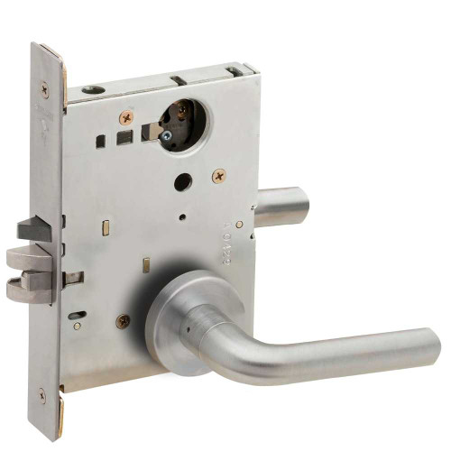 Schlage L9050L 02A 626 Grade 1 Entrance Office Mortise Lock Less Cylinder 02 Lever A Rose Satin Chrome Finish Field Reversible L9050L 02A 626