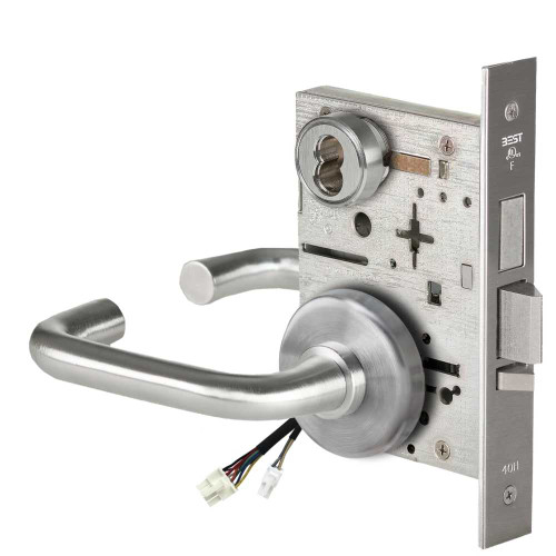 BEST 45HW7TDEU3H626AM12V Fail Secure 12V With Deadbolt Electrified Mortise Lock 3 Lever H Rose Satin Chrome Antimicrobial 45HW7TDEU3H626AM12V