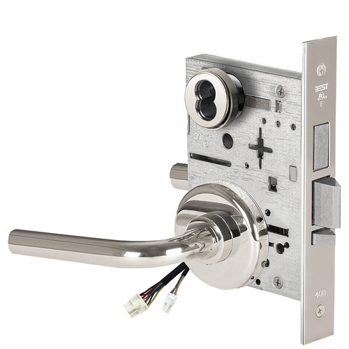BEST 45HW7TWEL12H629RQE12V Fail Safe 12V Double Cylinder With Deadbolt Electrified Mortise Lock 12 Lever H Rose Request to Exit Bright Stainless Steel