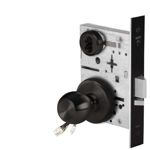 BEST 45HW7DEU4H622RQE12V Fail Secure 12V Electrified Mortise Lock 4 Knob H Rose Request to Exit Flat Black 45HW7DEU4H622RQE12V