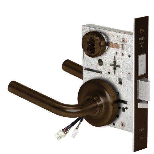 BEST 45HW7TWEL12R61112V Fail Safe 12V Double Cylinder With Deadbolt Electrified Mortise Lock 12 Lever R Rose Bright Bronze 45HW7TWEL12R61112V
