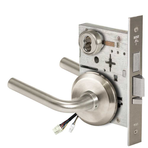 BEST 45HW7TWEL12S619RQE Fail Safe 24V Double Cylinder With Deadbolt Electrified Mortise Lock 12 Lever S Rose Request to Exit Satin Nickel 45HW7TWEL12S619RQE