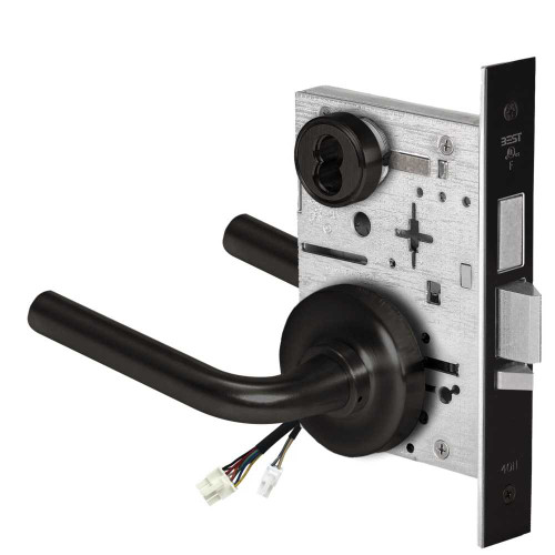 BEST 45HW7TWEL12R622RQE Fail Safe 24V Double Cylinder With Deadbolt Electrified Mortise Lock 12 Lever R Rose Request to Exit Flat Black 45HW7TWEL12R622RQE