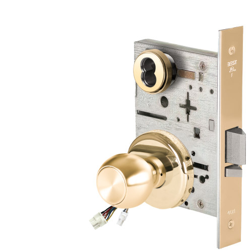 BEST 45HW7DEU4H605RQE12V Fail Secure 12V Electrified Mortise Lock 4 Knob H Rose Request to Exit Bright Brass