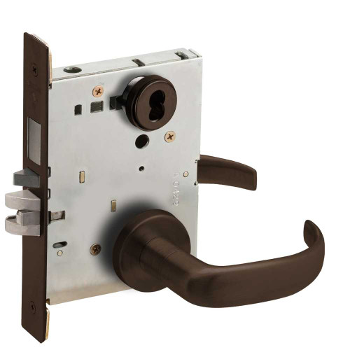 Schlage L9453J 17A 613 Grade 1 Mortise Entrance Office Lock With Deadbolt Lock Schlage FSIC Less Core 17 Lever A Rose Dark Oxidized Satin Bronze Oil Rubbed Finish Field Reversible L9453J 17A 613