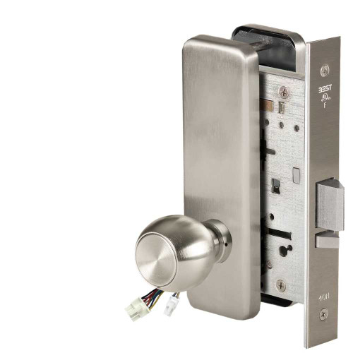 BEST 45HW0NXEU4J619RQE Fail Secure 24V No Key Override Electrified Mortise Lock 4 Knob J Escutcheon Request to Exit Satin Nickel 45HW0NXEU4J619RQE