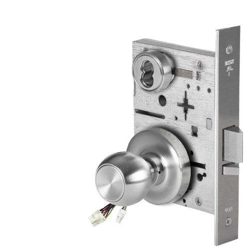 BEST 45HW7DEL4R626AM Fail Safe 24V Electrified Mortise Lock 4 Knob R Rose Satin Chrome Antimicrobial 45HW7DEL4R626AM