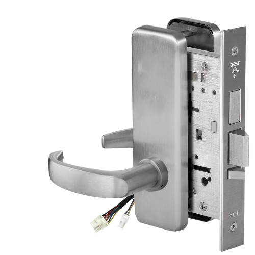 BEST 45HW0LEU14J630AMRQE Fail Secure 24V With Deadbolt No Key Override Electrified Mortise Lock 14 Lever J Escutcheon Request to Exit Satin Stainless Steel Antimicrobial