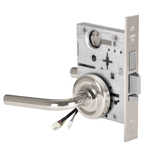 BEST 45HW0LEU12R625 Fail Secure 24V With Deadbolt No Key Override Electrified Mortise Lock 12 Lever R Rose Bright Chrome 45HW0LEU12R625
