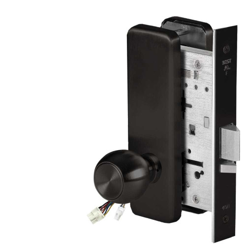 BEST 45HW0NXEU4J622 Fail Secure 24V No Key Override Electrified Mortise Lock 4 Knob J Escutcheon Flat Black 45HW0NXEU4J622