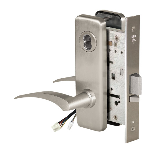 BEST 45HW7WEL17LJ619 Fail Safe 24V Double Cylinder Electrified Mortise Lock 17 Lever J Escutcheon Left Hand Satin Nickel