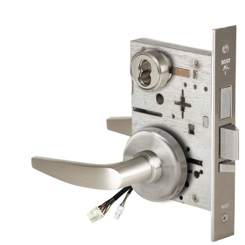 BEST 45HW7TWEU16H619RQE Fail Secure 24V Double Cylinder with Deadbolt Electrified Mortise Lock 16 Lever H Rose Request to Exit Satin Nickel