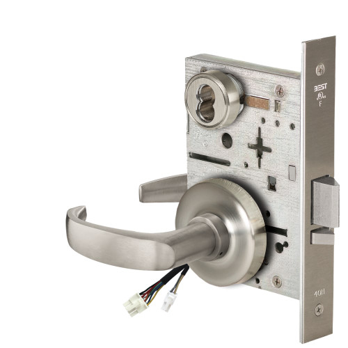 BEST 45HW7WEU14R61912V Fail Secure 12V Double Cylinder Electrified Mortise Lock 14 Lever R Rose Satin Nickel