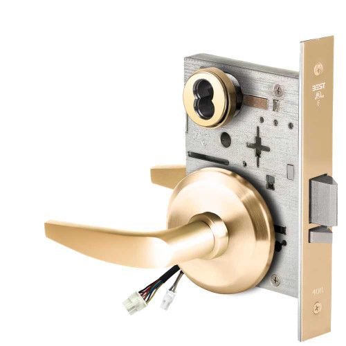 BEST 45HW7WEL16S605RQE Fail Safe 24V Double Cylinder Electrified Mortise Lock 16 Lever S Rose Request to Exit Bright Brass 45HW7WEL16S605RQE