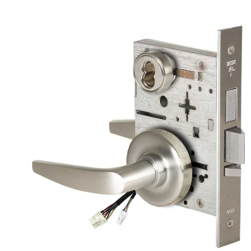 BEST 45HW7TWEL16R619RQE12V Fail Safe 12V Double Cylinder With Deadbolt Electrified Mortise Lock 16 Lever R Rose Request to Exit Satin Nickel 45HW7TWEL16R619RQE12V