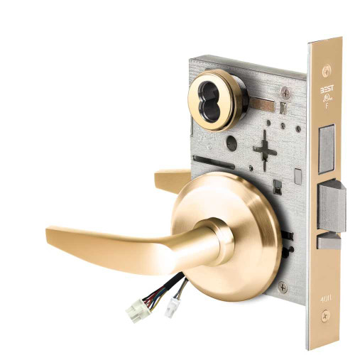 BEST 45HW7TWEL16S605RQE12V Fail Safe 12V Double Cylinder With Deadbolt Electrified Mortise Lock 16 Lever S Rose Request to Exit Bright Brass 45HW7TWEL16S605RQE12V