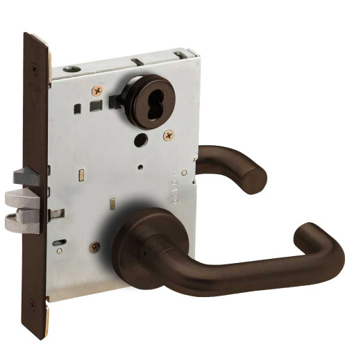 Schlage L9071J 03A 613 Grade 1 Mortise Classroom Security Lock Schlage FSIC Less Core 03 Lever A Rose Dark Oxidized Satin Bronze Oil Rubbed Finish Field Reversible L9071J 03A 613