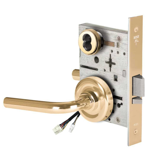 BEST 45HW7DEL12R605 Fail Safe 24V Electrified Mortise Lock 12 Lever R Rose Bright Brass 45HW7DEL12R605