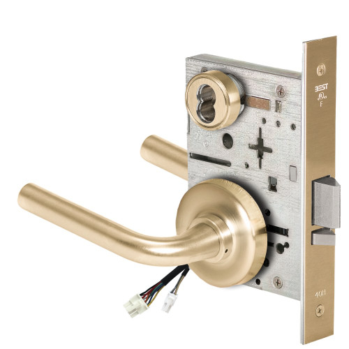BEST 45HW7DEL12R606RQE Fail Safe 24V Electrified Mortise Lock 12 Lever R Rose Request to Exit Satin Brass
