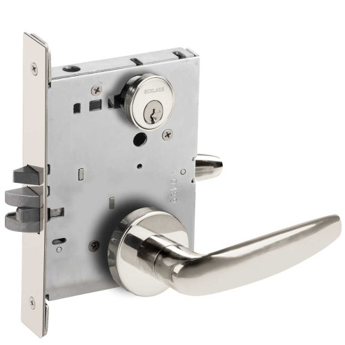 Schlage L9050P 07A 625 Grade 1 Entrance Office Mortise Lock Conventional Cylinder S123 Keyway 07 Lever A Rose Bright Chrome Finish Field Reversible L9050P 07A 625