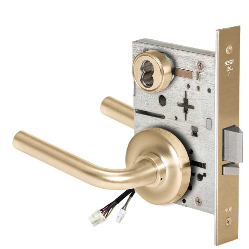 BEST 45HW7DEL12R60612V Fail Safe 12V Electrified Mortise Lock 12 Lever R Rose Satin Brass 45HW7DEL12R60612V
