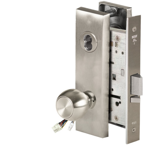 BEST 45HW7DEU4M619RQE Fail Secure 24V Electrified Mortise Lock 4 Knob M Escutcheon Request to Exit Satin Nickel