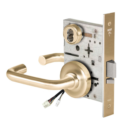 BEST 45HW7DEL3R606RQE12V Fail Safe 12V Electrified Mortise Lock 3 Lever R Rose Request to Exit Satin Brass