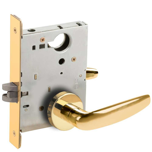 Schlage L9010 07A 605 Grade 1 Passage Latch Mortise Lock 07 Lever A Rose Bright Brass Finish Field Reversible L9010 07A 605