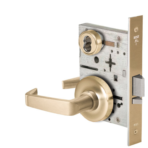 BEST 45HW7WEU15R606RQE12V Fail Secure 12V Double Cylinder Electrified Mortise Lock 15 Lever R Rose Request to Exit Satin Brass