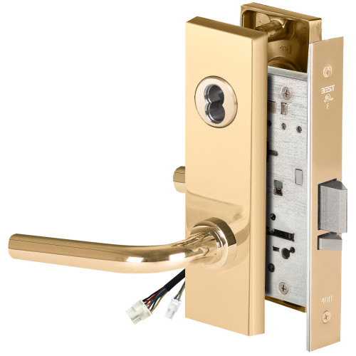 BEST 45HW7WEU12M605 Fail Secure 24V Double Cylinder Electrified Mortise Lock 12 Lever M Escutcheon Bright Brass