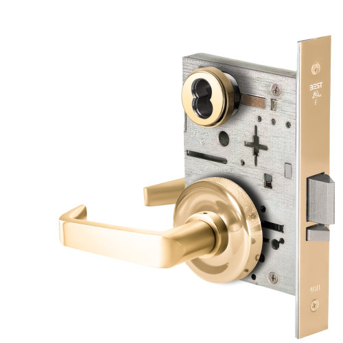 BEST 45HW7WEU15R605RQE Fail Secure 24V Double Cylinder Electrified Mortise Lock 15 Lever R Rose Request to Exit Bright Brass