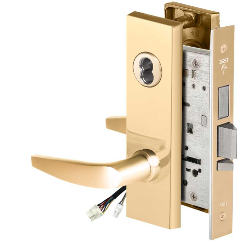 BEST 45HW7TDEL16M60512V Fail Safe 12V With Deadbolt Electrified Mortise Lock 16 Lever M Escutcheon Bright Brass 45HW7TDEL16M60512V