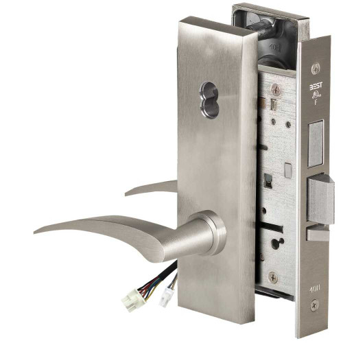 BEST 45HW7TDEU17RN61912V Fail Secure 12V With Deadbolt Electrified Mortise Lock 17 Lever N Escutcheon Right Hand Satin Nickel 45HW7TDEU17RN61912V